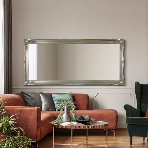 Full Length Antique SILVER Dressing / Hall Mirror complete with Premium Quality Pilkington's Glass - Overall Size: 66inches x 30inches (168cm x 77cm)
