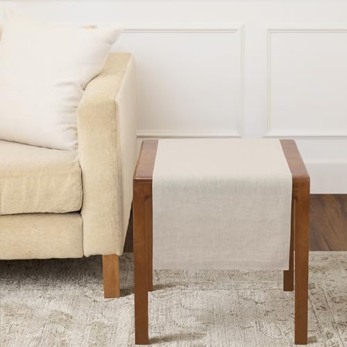 Solino Home Linen Table Runner 36 Inches - 100% Pure Linen Light Natural Table Runner 14 x 36 Inch Ideal for Dresser and Coffee Tables - Fall, Autumn, Thanksgiving, Holiday - Athena