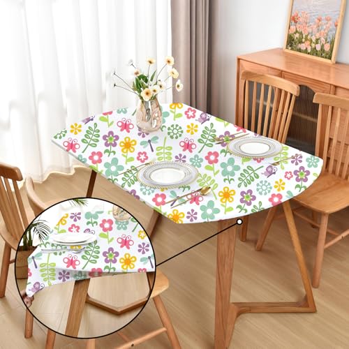 Amonsa Oval Spring Cute Floral Fitted Tablecloth with Elastic 48x72 inch for Oval Tables Washable Stretchy Spandex Wildflower Fabric Table Cover Cloth Not Vinyl Table Protector
