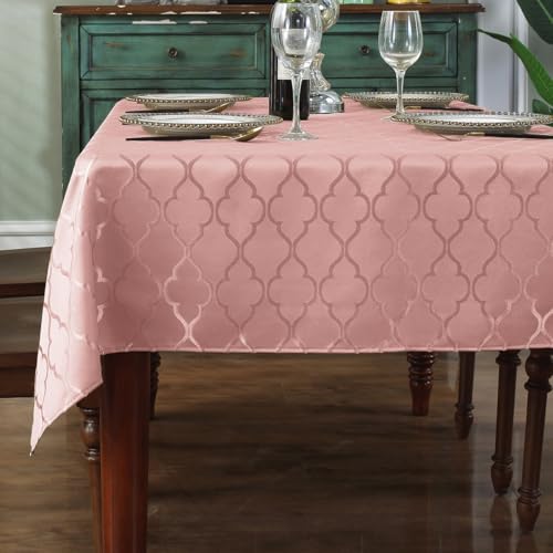 "SASTYBALE Tablecloth Rectangle Jacquard Table Cloth Polyester Spill Proof Wrinkle Resistant Table Cover for Kitchen Dining Valentine's Day Decoration (Square, 52"" x 52"" (4-6 Seats), Pink)"