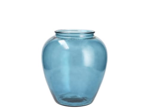 "H&H Orcio Blue Recycled Glass Vase 11"" - Decorative Vase for Fresh, Dried Flowers, Floral Arrangements and Elegant Home Decor"