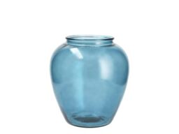 "H&H Orcio Blue Recycled Glass Vase 11"" - Decorative Vase for Fresh, Dried Flowers, Floral Arrangements and Elegant Home Decor"