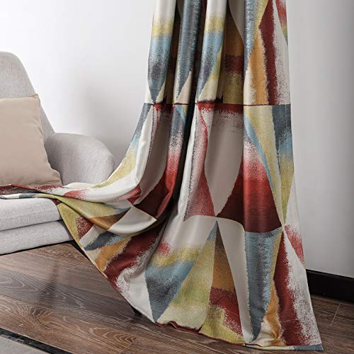 Leeva Window Heavy Curtains for Guest Room, Geometric Print Pattern Modern Home Decorative Room Darkening Blackout Curtain and Drapes for Bedroom, 2 Panels, Red, 52x63