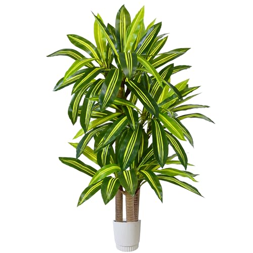 Warmplants Artificial Dracaena Tree 5ft, Fake Yucca Plant with White Planter and Lifelike Leaves, Faux Dracaena Tall Floor Trees for Home Office Garden D??cor