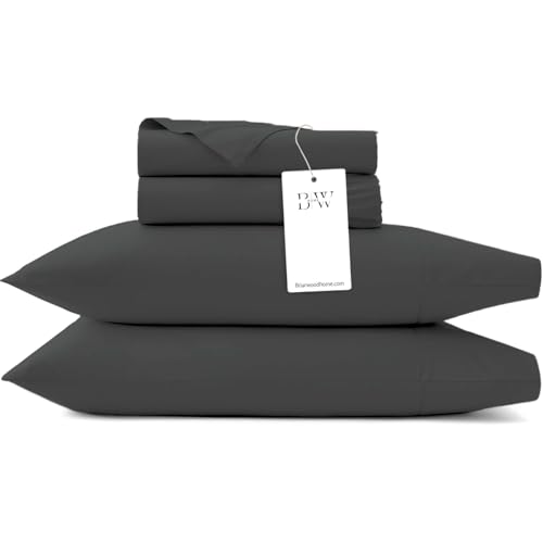 Briarwood Home?? 100% Cotton Solid Jersey Sheet Set - Ultra-Soft, Breathable, All-Season Comfort with Deep Pockets - Machine Washable Bedding (Aries Charcoal, Full)