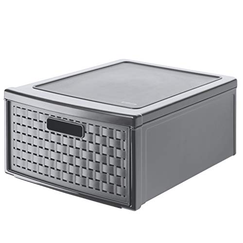 Rotho, Country, Drawer box 19.2l with 1 drawer in rattan-look, Plastic (PP) BPA-free, anthracite, groß/19,2l (45,0 x 34,0 x 20,0 cm)