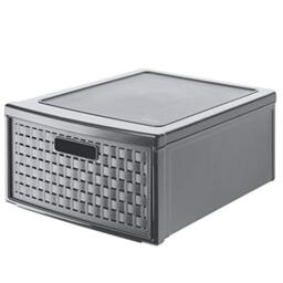 Rotho, Country, Drawer box 19.2l with 1 drawer in rattan-look, Plastic (PP) BPA-free, anthracite, groß/19,2l (45,0 x 34,0 x 20,0 cm)