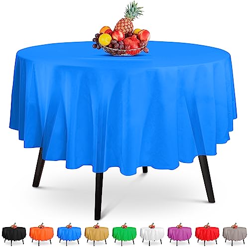 HSGUS 5 Pack Premium Round Blue Plastic Tablecloth - 84 x in. Disposable Round Table Cloth Decorative Round Cover Smooth Cloths for Parties, Weddings Use