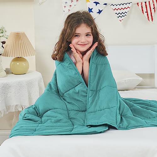 "yescool Weighted Blanket (10 lbs, 41"" x 60"", Teal) Cooling Heavy Blanket for Sleeping Perfect for 8+ Years 90-110 lbs, Throw Size Blanket with Premium Glass Bead, Machine Washable"