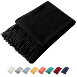 Homiest Decorative Knitted Throw Blanket with Fringe, Lightweight Acrylic Knit Soft Tassel Blanket for Couch Sofa Bed (Black, 50 x 60 inches)