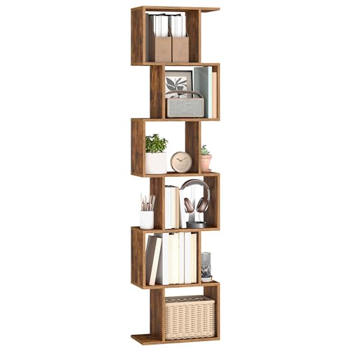 VASAGLE Bookshelf, 6-Tier Bookcase, 24 x 40 x 191 cm, Room Divider, Cube Display Shelf, Freestanding Storage Shelf, for Living room, Bedroom, Office, Rustic Brown LBC461K01
