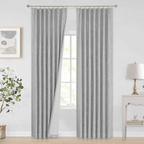 "Vision Home Silver Grey Pinch Pleated Full Blackout Curtains Room Darkening Window Curtains 84 inch for Living Room Bedroom Thermal Insulated Pinch Pleat Drapes with Hooks Back Tab 2 Panel 40"" Wx84 L"
