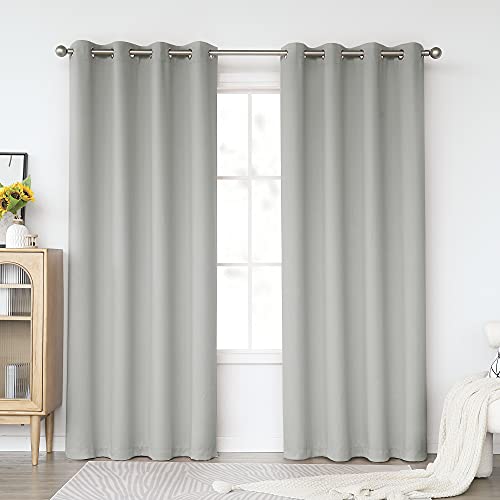 KEQIAOSUOCAI Light Gray Blackout Curtains 84 Inches Long for Living Room - Grommet Room Darkening Thermal Insulated Light Grey Curtain Drapes for Bedroom, Grey, 2 Panels Sets, 52W x 84L