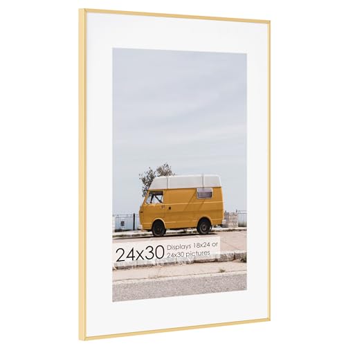 24x30 Metal Picture Frame with 18x24 Mat, Brushed Aluminum Finish, Tempered Glass Front, and Attached Hanging Hardware - Versatile Wall Display Frames for Vertical or Horizontal Orientation(Rose Gold,