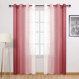 DWCN Transparent Ombre Curtains Faux Linen Semi Voile Gradient for Bedroom Living Room 132 x 213 cm Length Set of 2 Window Panels Burgundy