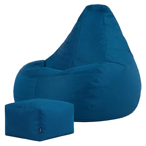 Bean Bag Bazaar Dalton Gaming Bean Bag and Footstool, Teal, Garden Chair, Water Resistant Fabric, Beanbag for Indoor and Outdoor Use with Filling Included, Garden Furniture, Outdoor Seating