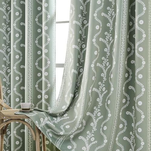LIMON HOME Blackout Curtains 96 Inches Long,Sage Green Vintage Floral Blackout Curtains for Living Room Bedroom 2 Panels Set, 52W x 96L