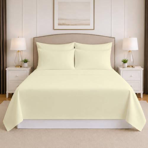 Split King Sheets Set for Adjustable Bed - 7 Pieces - Egyptian Cotton - - Hotel Luxury Collection Bedding - Ivory Solid - Mattress Fits Up to 18'' DEEP Pocket