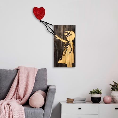Elegant Decorative Wooden Wall Accessory, 60 x 83 cm, 100% Real Wood (3 cm) & Metal (1.5 mm), Unique Walnut, Brown & Red Finish, Perfect for Home Decor