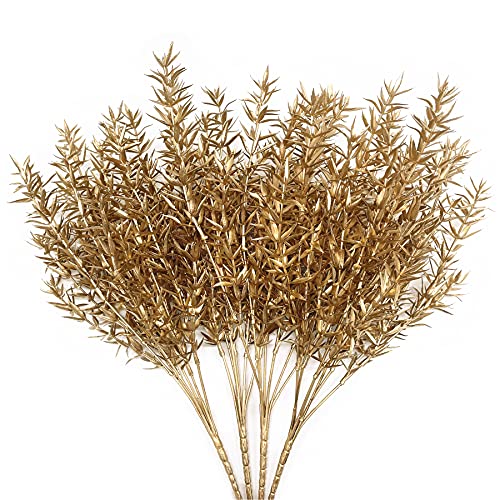 Artificial Plants for Christmas Decor, PASYOU Plastic Grass Fake Shrubs Simulation Sharp Leaves Indoor Outdoor Home Garden Planter Filler Party Hotel Verandah Wedding Faux DIY Decoration - Gold 4 Pack