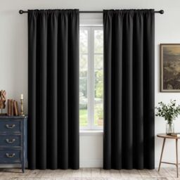 CUCRAF Black Blackout Curtains 72 inch Length 2 Panels Set, Rod Pocket Room Darkening Drapes for Bedroom Living Room, Insulated Thermal Light Blocking Window Curtain (W52 x L72 Inch)