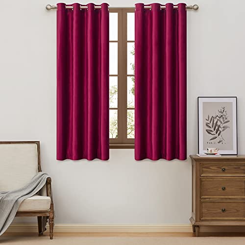 BULBUL Red Velvet Curtains - 63 inch Length, Room Darkening, Thermal Insulated Grommet Curtains for Living Room Set of 2 Panels