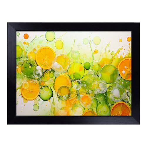 Lap Tray with Bean Bag Cushion, Citrus Fruits Bubbles - Handmade in the UK, Raised Wooden Edge, Padded Cushion, Heat-Resistant Wipe-Clean Surface, for Meals, Laptops and Crafts