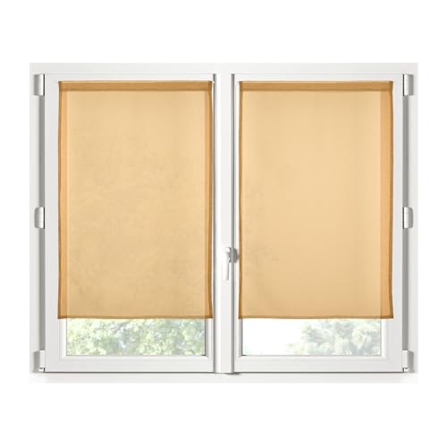 STOF - Pair of Half Curtains - Size 70 x 200 cm - 100% Polyester - Mustard Colour - Monna Model - Glazing - Privacy and Transparency - Plain