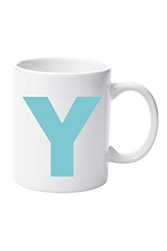 Personalised Light Blue Mug Any Letter Alphabet Mugs Coffee Cup Birthday Fathers Day Gift 11oz Ceramic Mug Xmas Birthday Christmas fmothers Day (Y)