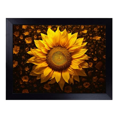 Lap Tray with Bean Bag Cushion, Sunflower Photograph 8K - Handmade in the UK, Raised Wooden Edge, Padded Cushion, Heat-Resistant Wipe-Clean Surface, for Meals, Laptops and Crafts