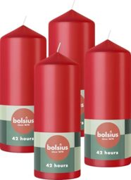 Bolsius Pillar Candles - Red - 4-Pack - 15 x 6 cm
