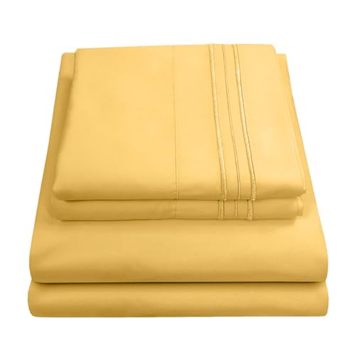 Sweet Home Collection Luxury Bedding Set with Flat, Fitted Sheet, 2 Pillow Cases, Microfiber, Yellow, King