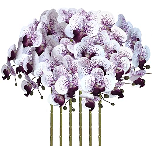 FagusHome 32 Inch Artificial Phalaenopsis Flowers 6 Pcs Artificial Orchid Flowers Stem Plants for Home D??cor (Purple Core)