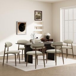 Dining Chairs Set of 6, Upholstered Dining Room Chairs with Ergonomic Curved Backrest, Metal Frame Kitchen Chairs, Modern Fabric Accent Chairs for Dining Room, Kitchen, Living Room, Bedroom,Camel