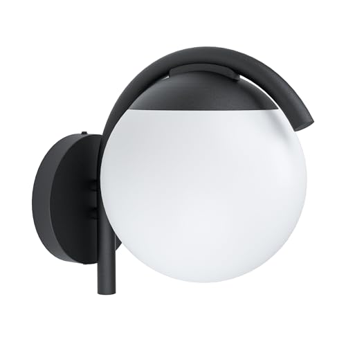 EGLO Prata Vecchia Outdoor Wall Light, 1-Bulb Outdoor Light, Minimalist, Wall Light Made of Galvanised Steel in Black and Plastic in White, Outdoor Lamp with E27 Socket, IP44