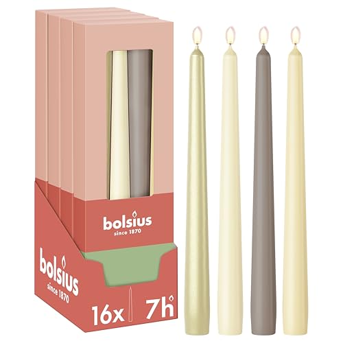 Bolsius Smooth Tapered Candles - Set of 16 - Pillow Talk - Decorative Household Candles - Long Burn Time - Unscented - Natural Plant-Based Wax - Palm Oil Free