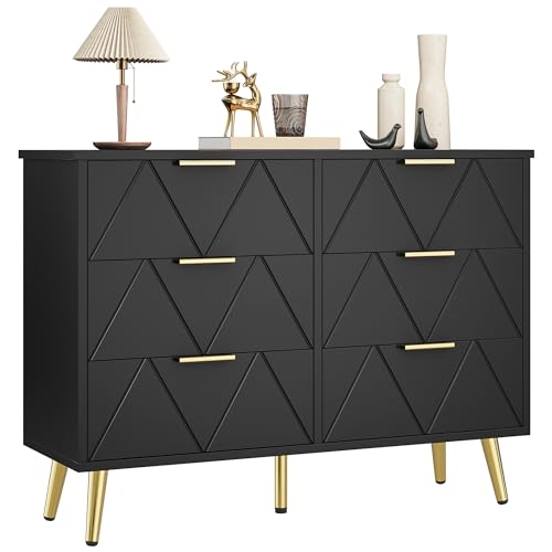 YITAHOME Chest of Drawers Bedroom, Contemporary 6 Drawer, Bedroom Furniture,  Wide Chest of Drawers Wood, Bedroom Storage Unit, Sliding Drawers, 100 * 34  * 75cm (Black) by Amazon | uFurnish.com