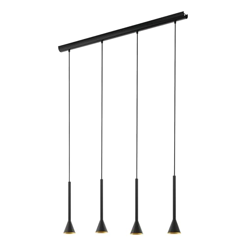 Eglo Pendant Light Cortaderas, 4-Flame Hanging Lamp Vintage Industrial, Steel Pendant Lamp in Black and Gold, Dining Table Light, Hanging Living Room Lamp with GU10 Socket