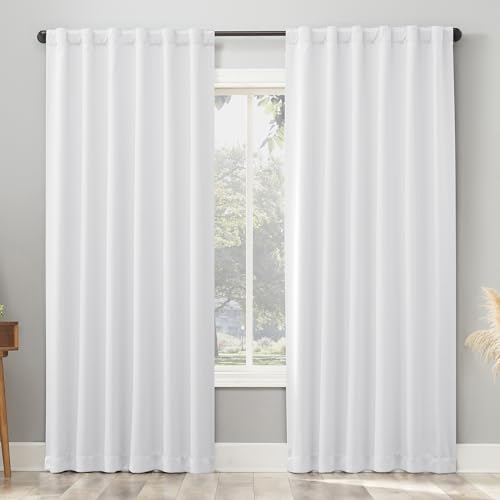 "Sun Zero Belize 2-Pack Magnetic Closure Pleated Look Theater Grade 100% Blackout Back Tab Curtain Panel Pair, 52"" x 84"", White"