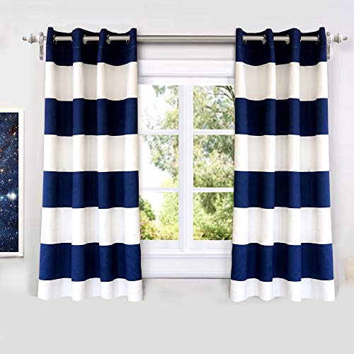DriftAway Mia Stripe Room Darkening Grommet Unlined Window Curtains 2 Panels Each 52 Inch by 54 Inch Navy