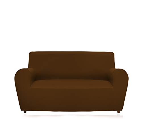GEMITEX Magic 4 Seater Sofa Cover in Solid Colour and Stretchy, Polyester, Brown, Backrest up to 280 cm