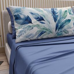 PETTI Artigiani Italiani - Cotton Sheets with Pillowcases in Digital Print, Single Sheet, Blue Palm Print Bedding Set, 100% Made in Italy