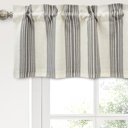 DriftAway Chris Linen Lined Valance Double Layer Thermal Insulated Room Darkening Blackout Valances 3 Inch Rod Pocket Vertical Striped Kitchen Valance for Bathroom 52 Inch by 14 Inch Gray