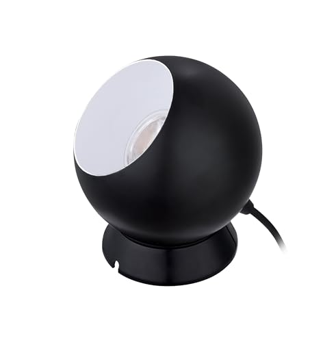 Eglo Table lamp Petto 1, Round Bedside Light with Shade, Metal Ball Fixture in Black-White, GU10 Bulb, Warm White, 13.5 cm
