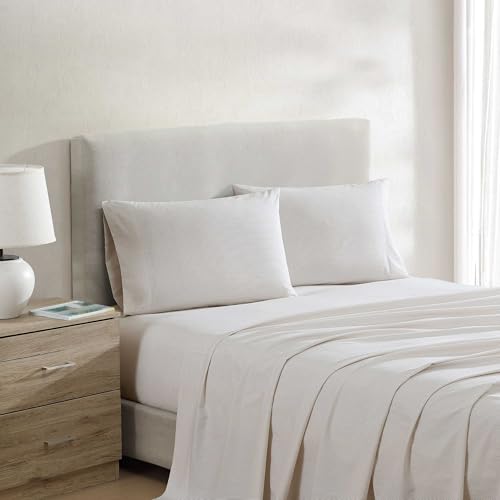 Nautica - Queen Bed Sheets, Lightweight Cotton Percale Bedding Set with Matching Pillowcases, Crisp & Cool, Oeko-Tex Certified (Penny Pinstripe Brown)