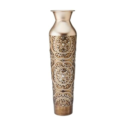 Elements Gold Filigree Embossed Metal Vase-Table Centerpiece Home Décor for Dried Flower and Artificial Floral Arrangements, Living Room Décor, Bedroom Décor, Decorative Vase, 17-Inch