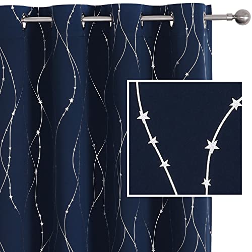 SMILE WEAVER Navy Blackout Curtains for Kids Bedroom 84 Inch Length,Printed Design Room Darkening Curtains for Living Room,Soft Thick Thermal Insulated Window Treatment Drapes 2 Panels