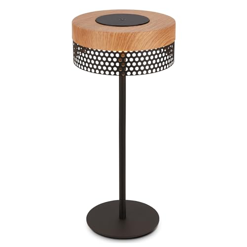 BRILONER - Rechargeable LED Table Lamp IP44 with Touch, Dimmable, Replaceable Battery, LED Light, Battery Table Lamp, Bedside Lamp, Cordless, Outdoor, 16X35 cm, Black-Wood