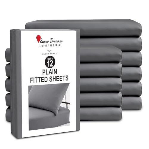 "GC GAVENO CAVAILIA 12 Piece Microfiber Fitted Sheets - Double Bed (137x193cm) - Plain Bed Sheets - Deep Pocket 25cm (10"") - Shrinkage, Fade & Wrinkle Resistant - Machine Washable - Charcoal"