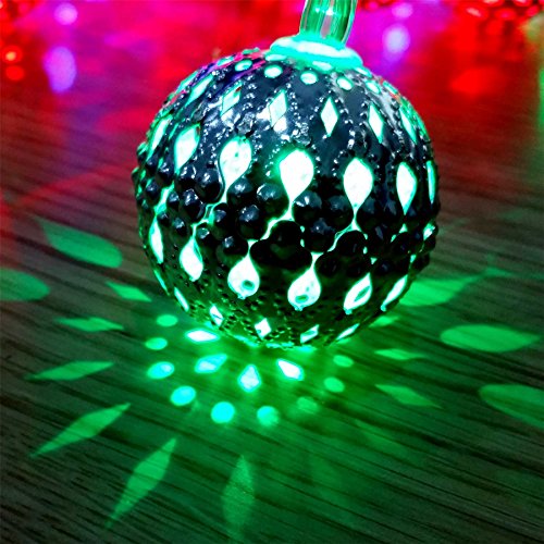 Shatchi 4.3M Battery Operated Silver Moroccan 20 Balls LED Multi Colour Christmas Fairy Lights Home Decor Party Decorations